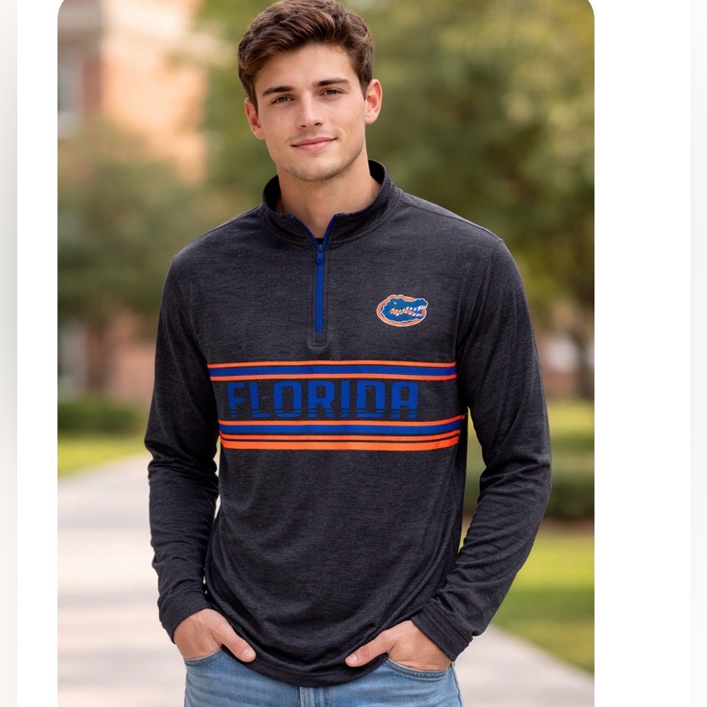 Florida Gators College Men's Pullover Shirt 3/4 Zip Gray Long Sleeves Large